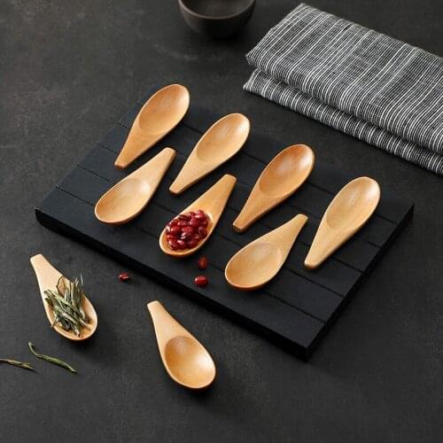 5Pcs 6.9X2.5Cm Wood Mini Tea Spoon Condiment Scoop Flatware Coffee Tea Small Mini Sugar Spoon Coffee Spoon Kitchen Gadgets