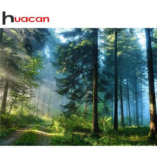 Huacan 5d Diamond Embroidery Cross Stitch Tree Full Square Diamond Painting Mosaic Spring Landscape Picture Of Rhinestones