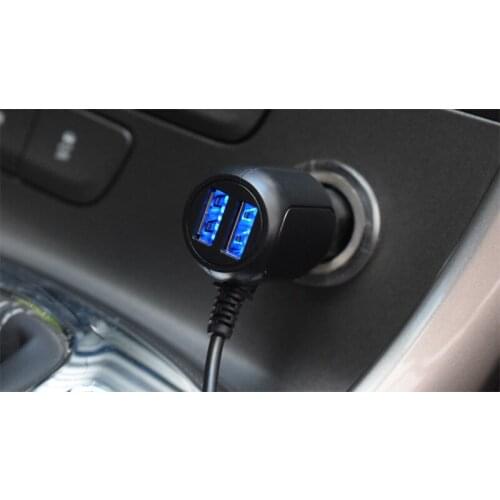 3.5meter 5V 3.5A Curved mini USB Car Charger with 2 USB Port for Car DVR Camera GPS Video Recorder, input DC 8V-36V