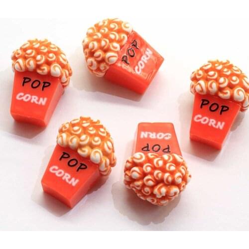 Bulk 24*28MM Resin Flatback Popcorn Cabochons Kawaii Resin Miniature Dollhouse Popcorn Food Craft Hair Bow Center Craft