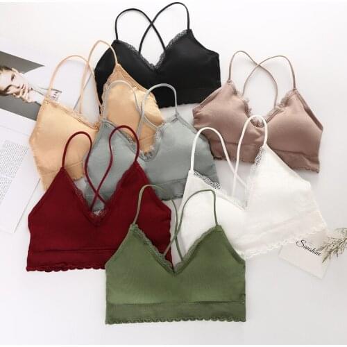 New Fashion Girl Bralette Padded Bra Sexy Women Underwear Wire Free Crop Top Sport Tank Tops Lady Lenceria Summer Lace Lingerie