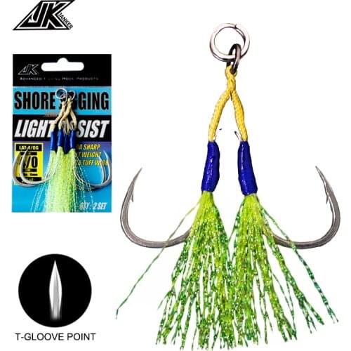 JK LAT-G Shore Jigging Sea Light Assist Hook #2 #1 1/0 2/0 3/0 4/0 2X Fishing Hooks Tinsel Spoon Saltwater Jigs Fishhook Tackle