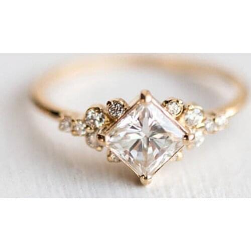 JK Exquisite Wedding Ring with Square Cutting CZ Prong Setting Gold Color Fashion Engagement Rings for Women Best Christmas Gift