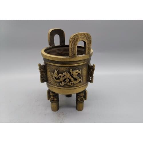 Chinese Exquisite Handmade Dragon Brass Incense Burner Bronze