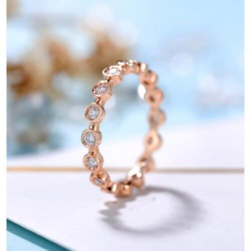 Tiny 14K Rose Gold Eternity Wedding Band Moissanite Ring for Women Anniversary Gift