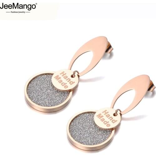 JeeMango Trendy Bohemia Stainless Steel Hand Made Geometry Stud Earrings For Women Girl Rose Gold Scrub Bohemia Earrings JE19187