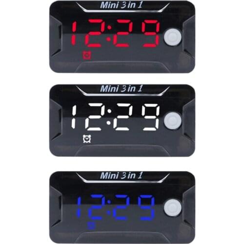 Motorcycle Digital Time Clock + Thermometer +Voltage Voltmeter 3 in 1 Waterproof Tester Battery Moniter Gauge