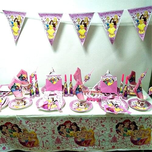 Princess Snow White Birthday Party Pack Sleeping Beauty Tangled Kids Baby Birthday Party Event Decoration Supplies Set