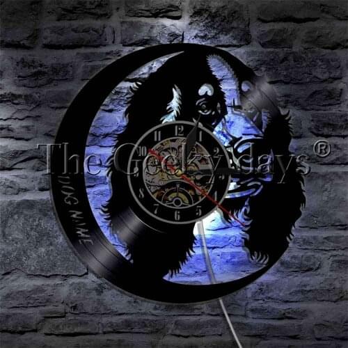 Golden Retriever Pet Dog LED Light Vinyl Record Wall Clock With LED illumination Puppy Dog Head Personalized Custom Name