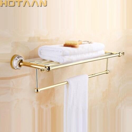 Stainless Steel Wall Mounted Gold Color Bath Towel Rack Active Bathroom Towel Holder Double Towel Shelf Bathroom Accessories