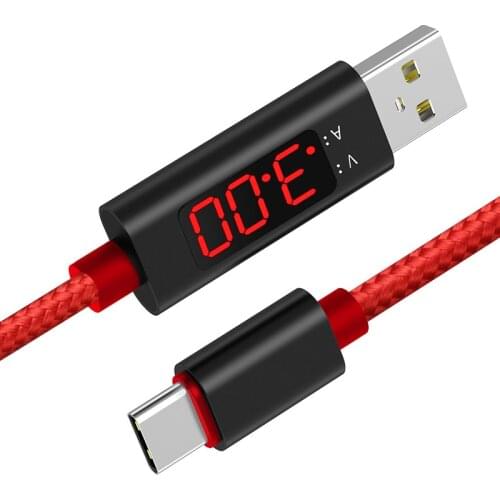 Nylon LCD Screen USB Cable Voltage Current Intelligent Display USB Data Cable for Android Apple Type-c