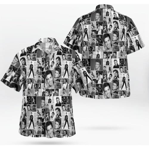 2021 New 3D The King Elvis Presley Hawaii Shirts Men Summer Short-sleeved Beach Shirt Men Shirts Oversize Camisa Masculina 5XL