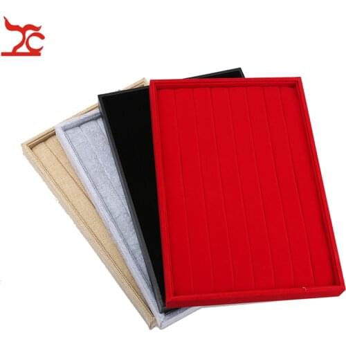 New Velvet Ring Slot Tray Red Black Grey Ring Organizer Storage Case Hemp Ring Earring Cufflink Holder Exhibition Tray 35x24x3cm