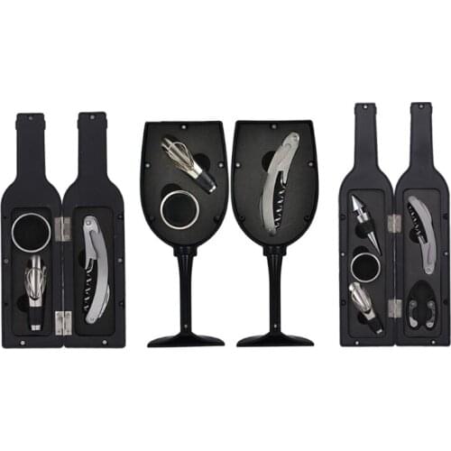 Wine Bottle Opener Stopper Set with Bottle/Cup Shape Storage Case Stainless Steel Pour Spout Drip Ring Practical Gadget