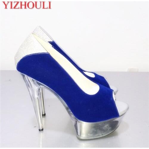 Sexy crystal heel height and dancing shoes, 15cm color single shoes, fish mouth hate sky-high club shallow mouth, dancing shoes