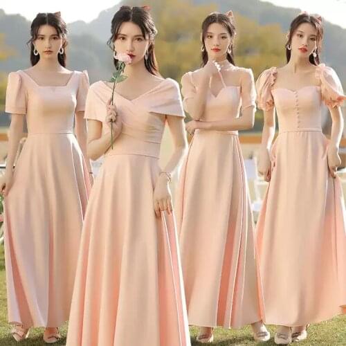Bridesmaids Dresses Vintage A-Line V-Neck Short Luxury Backless Jersey Pleat Floor-Length Elegant Women Wedding Party Gown E545