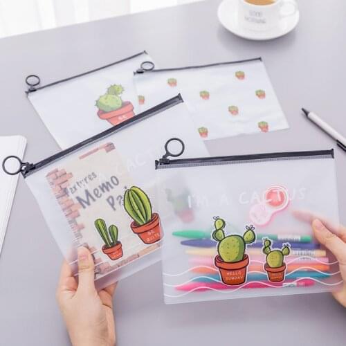 Transparent Pen Zipper Bag Frosted Cactus Outdoor Painting Pencil Sticky Note Holder