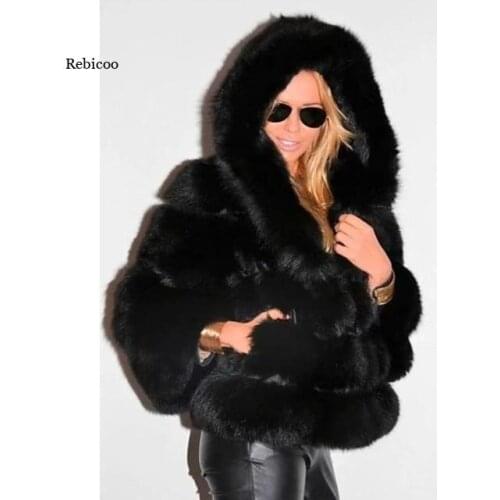 Fluffy Fox Fur Hoodie Coat Women Winter Jacket Fashion Silm Outwear High-Quality Thick Imitated Faux Fur Coat