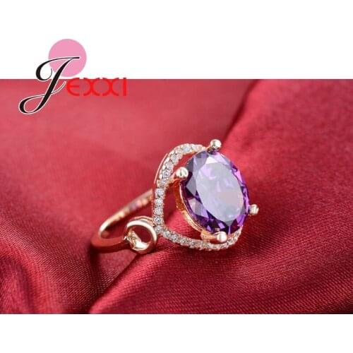 Luxury Purple Cubic Zircon Crystal Women Rings For Wedding Jewelry Wholesale Rose Gold Color Engagement Finger Rings