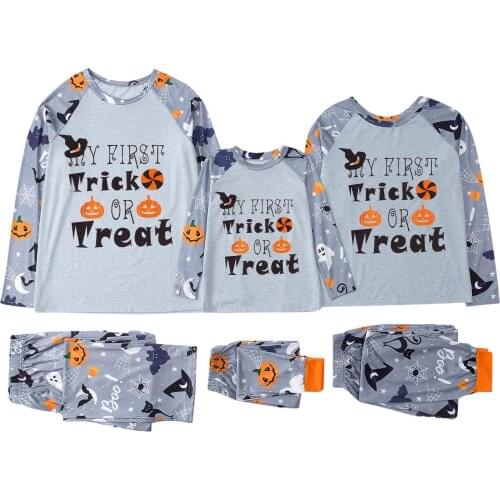 Halloween Letter Printed Family Pajamas Set Top+printed Pants Xmas Family Clothes Family Matching Outfits Roupa Infantil Menina