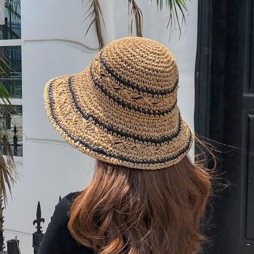 Womens Sea beach vacation leisure sunscreen hats for girls summer 100%Raffia sun hat Raffia hat Visor Temperament Straw hats