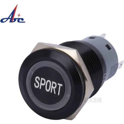 SPORT Black Electric Switch 19mm Switch LED Waterproof Metal Push Button Switch
