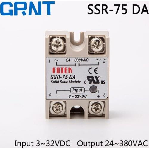SSR-75DA Single phase DC To AC SSR Solid State Relay Input 3~32VDC Output 24~380VAC