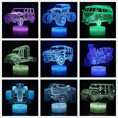 LED 3D Night Lights Tractor Truck Car Table Lamp with 7 Colors Changing Remote Touch for Kids Gift
