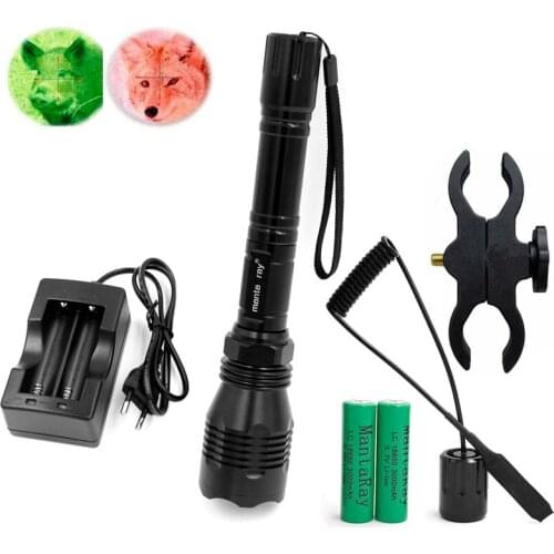 LED Flashlight Hunting Light Green Red Blue Spotlight Cree LED ON/OFF Mode With Gun Clip Remote Pressure Switch 18650 charger