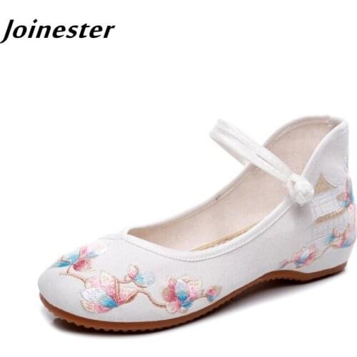 Summer Women Cotton Fabric Low Heel Pumps Floral Embroidered Mary Jane Dress Shoes for Ladies Round Toe Canvas Casual Espadrille