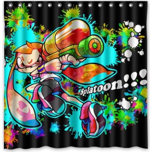 Splatoon Printing Waterproof Shower Curtain 100% Mildewproof Polyester Fabric Bath Curtains 72x72inch With 12 Hooks
