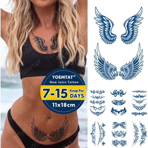 Juice Ink Lasting Waterproof Temporary Tattoo Sticker Wing Angel Flame Totem Flash Tattoos Woman Arm Body Art Fake Tatto Male