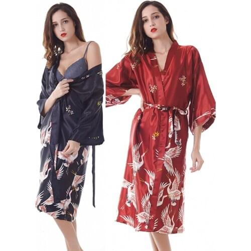 High-End Long Ladies Sexy Pajamas Temptation Imitation Silk Nightdress With Bathrobe And Home Robe