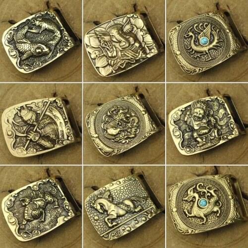 High grade copper engraving animal leather belt buckle Mens manual pin buckle unique leather craft accessories