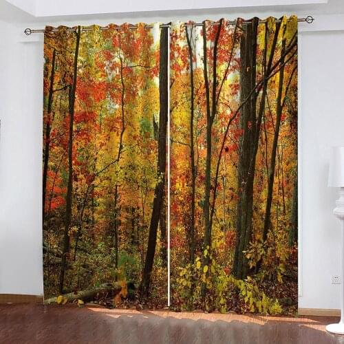 Landscape Autumn woods Photo Printing Blackout 3D Curtains for Living Room Bedding Room Hotel Drapes Cortinas