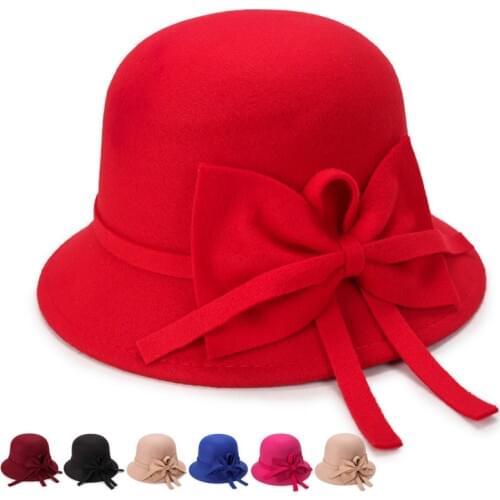 Womens Hats Autumn Winter New Fashion Bow-tie Decorative Top Hat Customization Fabric Warm Pot Pink Red Hat