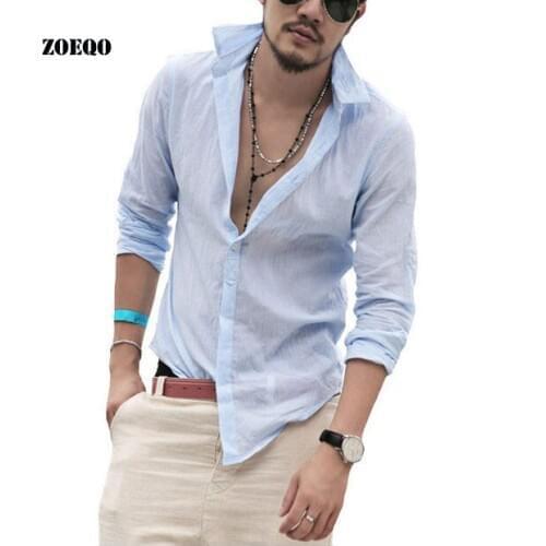 ZOEQO New Arrival Linen Shirts Men Casual Shirt Long Sleeve Summer Style Shirts Sexy Slim Fit Men clothes camisa masculina