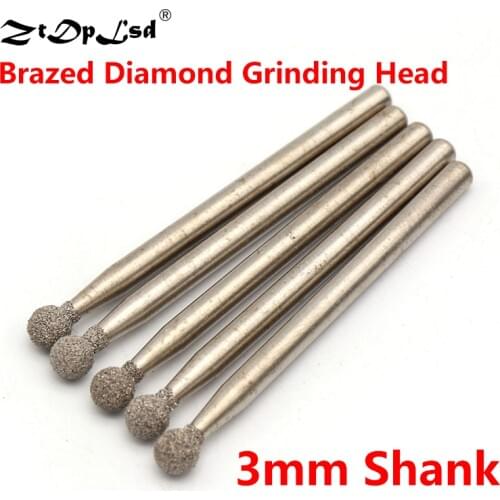 1Pcs 3MM Brazed Diamond Grinding Head Pointed Bits Burrs Metal Stone Jade Engraving Carving Tools Shank Cylindrical Peeling
