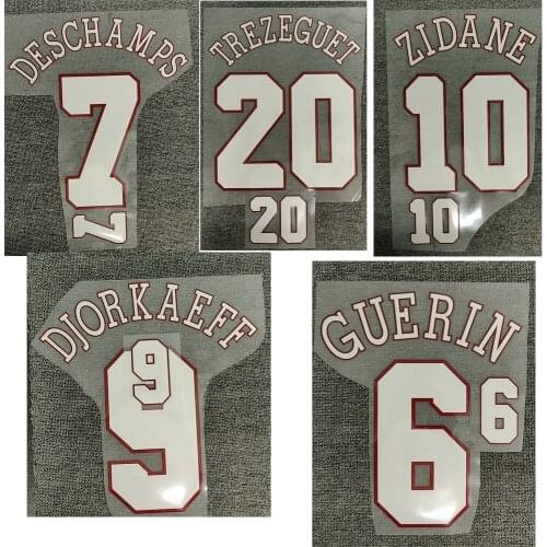 1994 DESCHAMPS TREZEGUET ZIDANE Nameset DJORKAEFF GUERIN Soccer Printing Iron On Transfer Patches