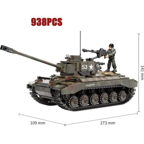 World war United States M26 Heavy Tank mega block ww2 military 1:36 scale army action figures building bricks toys for boys