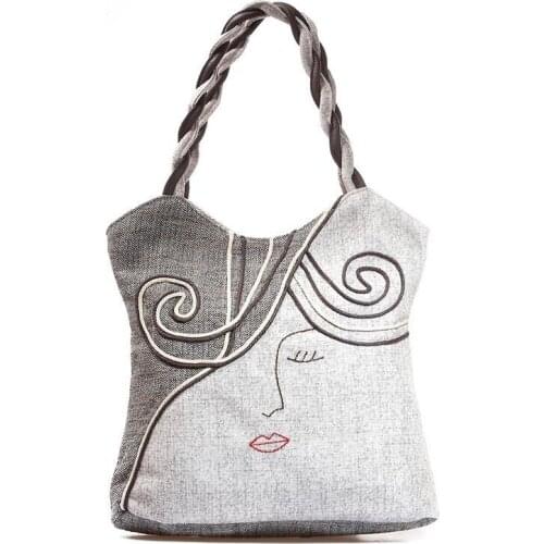 2021 cotton and linen new vintage water wash ink portrait cotton and linen handbag single shoulder bag for women