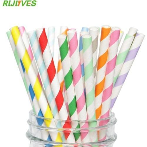 25Pcs/pack Disposable Paper Straws Vintage Stripe Drinking Straws For Kids Birthday Wedding Decoration Christmas Party Supplies