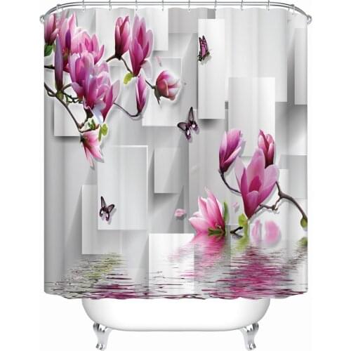 3d Peach Blossom Bathroom 3d Shower Curtains Floral Print Fabric Waterproof Mildew Resistant Bath Decor Curtain for Windows