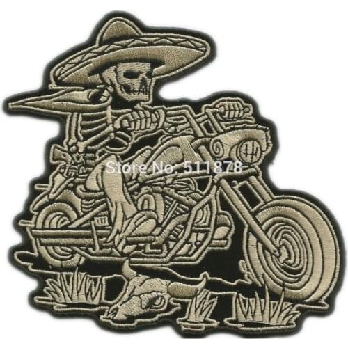 5" MEXICALI BIKER SKELETON W/ SOMBRERO BACKPATCH Rider Rock Heavy Metal biker vest Costume Embroidered iron on patch