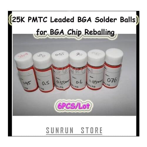 6Bottles PMTC Leaded BGA Solder Balls 0.45 0.5 0.55 0.6 0.65 0.76mm 25K Solder Balls Kit for BGA Chip Reballing
