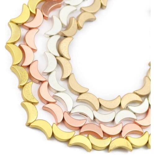 8MM Natural Stone Matte Gold Silvers Moon Shape Hematite Spacer Loose Beads For Jewelry Making Diy Bracelet Pendant Accessories