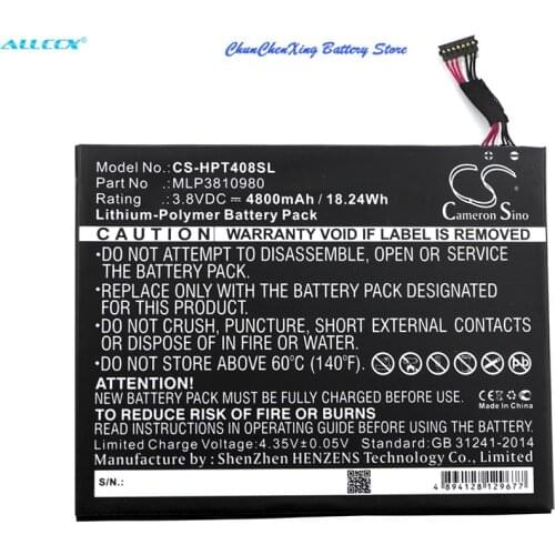 Cameron Sino 4800mAh Battery MLP3810980 for HP I508O, L4A35UT, Pro Tablet 408 G1, T5L65PA