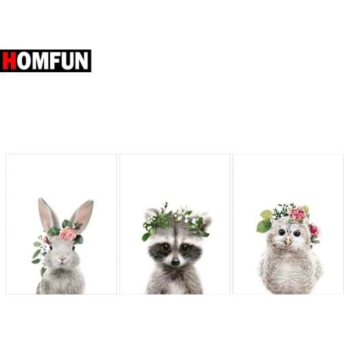 HOMFUN Full Square/Round Drill 5D DIY Diamond Painting "Rabbit raccoon owl" Embroidery Cross Stitch 5D Home Decor Gift A07949
