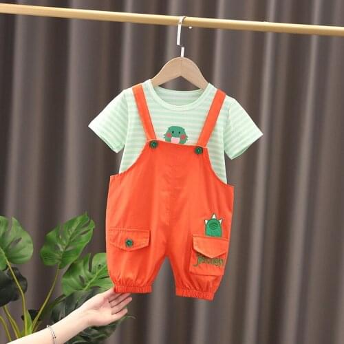 Toddler Baby Sets Girls Clothes Kids Summer Kits Fashion Stripes Suspender Short Sleeve Casual Children Costume 1 2 3 4 5 Years