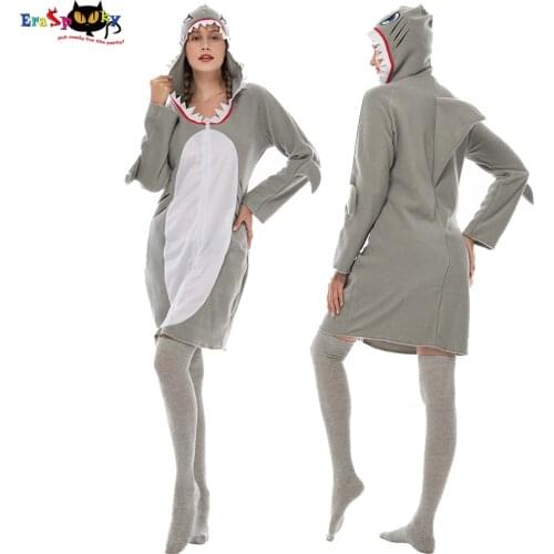 Eraspooky 2020 Funny Gray Shark Cosplay Dress For Women Hoodie Dress Halloween Costume For Adult Party Fancy Dress